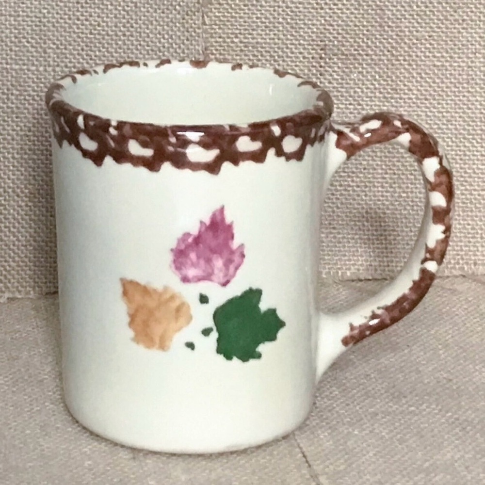 Vintage Alpine Pottery Roseville Ohio Colorful Leaf Mug Cup Cottage Goblin Core